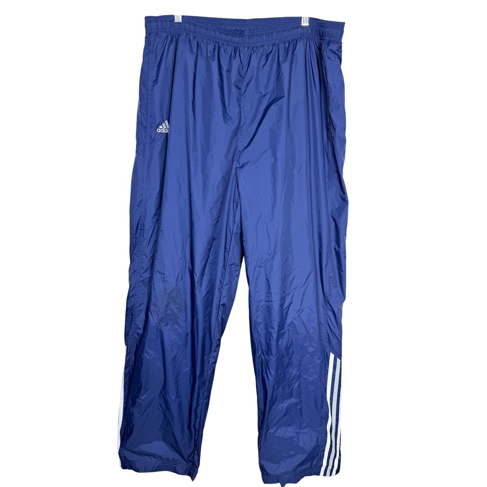 Adidas Mens Track Pants 2XL Blue Solid 3-Stripe Windbreaker Y2K Athletic 00s